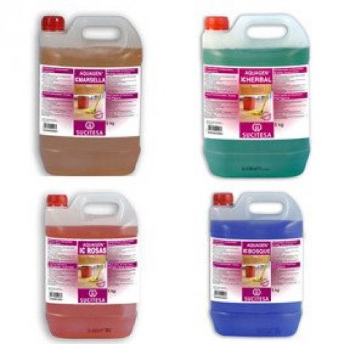 AQUAGEN IC . Detergente brillasuelos con ambientador aroma: ROSAS,  BOSQUE, HERBAL Y MARSELLA. Garrafa de 5 Kg.