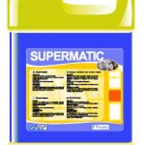 SUPERMATIC  Especial aguas duras.Gran poder desengrasante y emulsionante de todo tipo de suciedad.Alto contenido en secuestrantes orgánicos, dispersantes y fosfonatos, haciéndolo muy muy eficaz en aguas de gran dureza. Garrafa de 6 Kg.