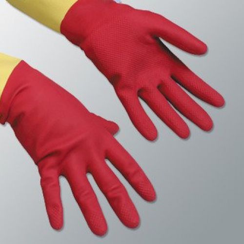 Guantes Super Fuertes Vileda. Gracias al tratamiento especial de cera, repele rápidamente el agua propocionando un mejor agarre ·Mezcla de látex y neopreno para aumentar la resistencia a los productos químicos.