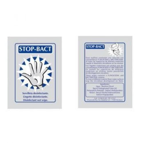 TOALLITAS ANTI BACTERIAS. &quot;STOP BACT&quot; Es una toallita fungicida, bactericida, anti microbios. Su uso es muy apropiado para todo tipo de superficies, equipos, instrumentos de cocina y oficina, etc.