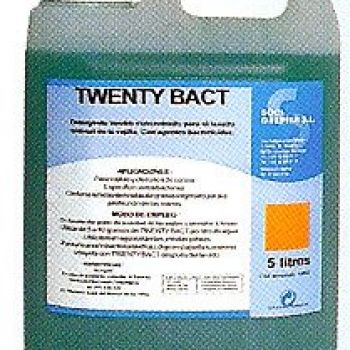 TWENTY BACT  Gel Lavavajillas Manual neutro 20% concentrado. Antibacterias. Garrafa de 5 Lts.