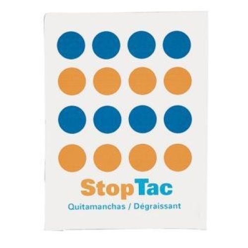 SOBRECITO QUITAMANCHAS. ( 1.10.79 ) Medidas: 6x8 CM. Color: BLANCO Material: PAPEL   "STOP TAC" Es una toallita quitamanchas eficaz para salsas, aceites, etc. Ideal para ofrecer a clientes en restaurantes cuando se manchan.