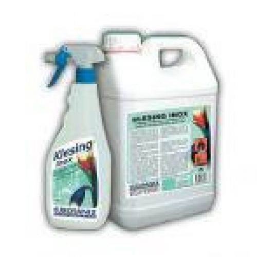 KLESING INOX  Limpiador abrillantador acero inoxidable. Producto especial para la limpieza y abrillantado de acero inoxidable y otras superficies pulidas. Botella de 750 c.c. y Garrafa de 10 Lts.