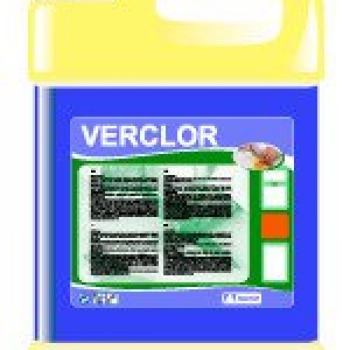 VERCLOR  Producto indicado para la desinfección de contacto:SUPERFICIES. Principio Activo: Cloro. Garrafa de 5 Kg.