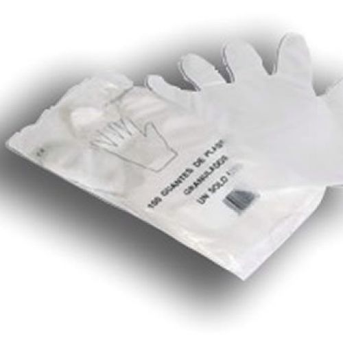 Ref. 03230. Guantes Plástico Polietileno (granulados). Talla Única (Grande)  Bolsas dispensadoras con 100 unidades.  Para gasolineras, supermercados, fruterías, etc.