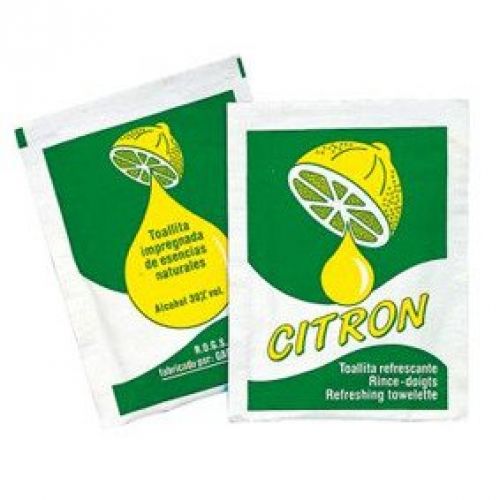 Toallitas Refrescantes CITRON. ( 1.10.75 ). Paquete de 500 Unidades. Caja de 4 Paquetes.