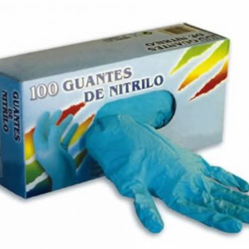 Guantes Nitrilo Azul . Sin polvo. No estériles. Ambidiestros. Látex Natural AZUL. Semi desechable.  Superficie rugosa en dedos y resto lisa.  No contiene látex.  Presentados en dispensadores con 100 unidades. CE Cat I Mínimos riesgos.