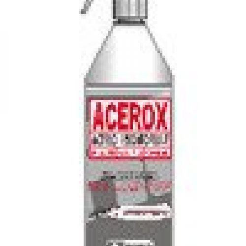 ACEROX  ESPECIAL LIMPIEZA DE METALES. Limpieza de todo tipo de superficies, especialmente acero inoxidable, aluminio y otros metales. Producto abrillantador con película protectora de alto brillo. Botella 500 ml.