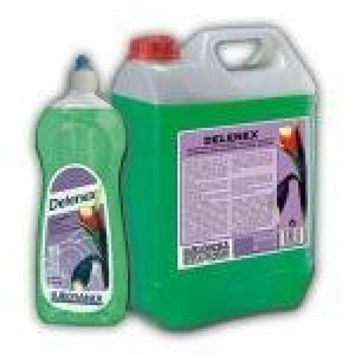 DELENEX  Detergente líquido de uso general, especialmente formulado para el lavado manual de vajillas, cristalerías y utensilios de cocina. Garrafas de 5 y 25 Kg.