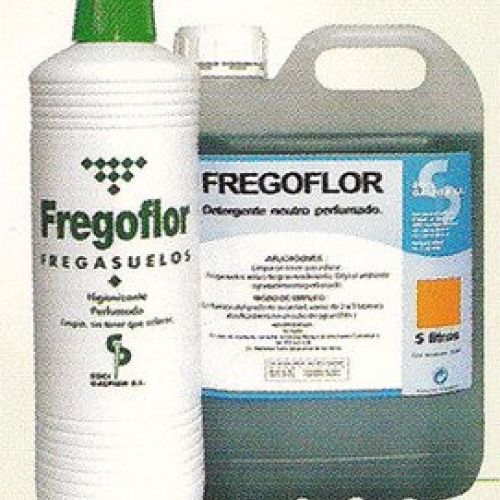 FREGOFLOR . Limpiador   antibacterias neutro. Perfume floral. Botella de 1,5 Lts. y Garrafas de 10 Lts.