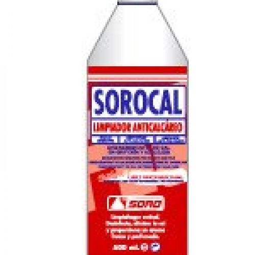 SOROCAL. Desincrustante de cal, especial grifería y azulejos. Limpiador anticalcáreo, elimina la cal de todas las superficies del baño, también los restos de jabón y restos de suciedad incrustada. Botella de 500 c.c.