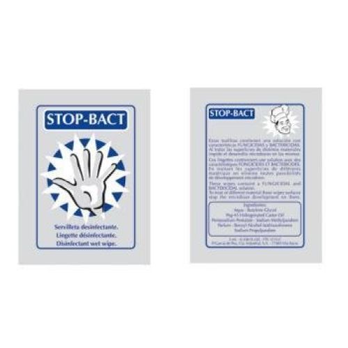 TOALLITAS ANTI BACTERIAS. "STOP BACT" Es una toallita fungicida, bactericida, anti microbios. Su uso es muy apropiado para todo tipo de superficies, equipos, instrumentos de cocina y oficina, etc.
