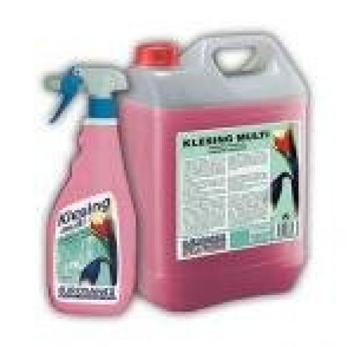 KLESING MULTI  Limpiador multiusos perfumado. Eficaz limpiador y desengrasante multiusos perfumado, para la limpieza de multitud de superficies con cierto grado de suciedad: cristales, espejos, azulejos, formica, plásticos, etc.Garrafa de 5 Lts