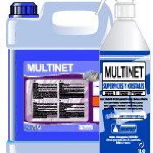 MULTINET  Multiusos perfumado com bioalcohol. Limpia, desengrasa y abrillanta sin dejar rastro. Ideal para cualquier tipo de superficie. Envase de 1 y 5 Lts.