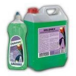 DELENEX  Detergente líquido de uso general, especialmente formulado para el lavado manual de vajillas, cristalerías y utensilios de cocina. Garrafas de 5 y 25 Kg.