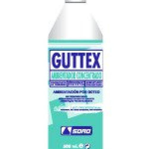 GUTTEX. Ambientador concentrado por goteo, acción prolongada (24 h.). Idóneo para aplicar en W.C. o zonas de malos olores. Fragancia destructora de malos olores y purificadora de ambiente.Botella de 500 c.c.