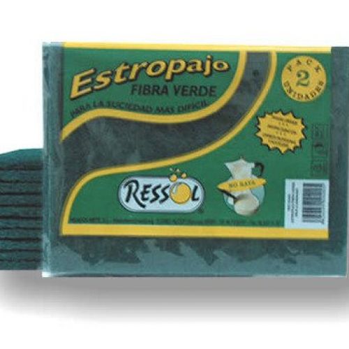 Ref. 00400. Estropajo Verde RESSOL. Pack 2. Tamaño: 15 x 20 cm. CALIDAD 1ª EXTRA.