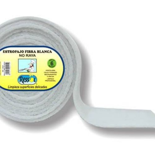 Ref. 00425. Rollo Estropajo Blanco RESSOL. 6 metros x 0.15. Limpieza de superficies delicadas y cuartos de baño. No raya. Pulido de aceros inoxidables.