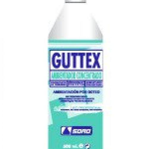 GUTTEX. Ambientador concentrado por goteo, acción prolongada (24 h.). Idóneo para aplicar en W.C. o zonas de malos olores. Fragancia destructora de malos olores y purificadora de ambiente.Botella de 500 c.c.