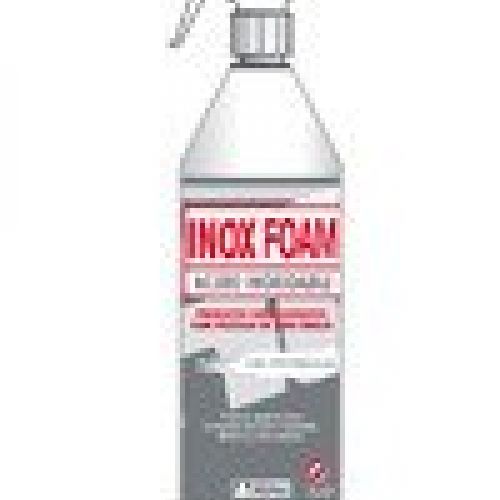 INOX FOAM  Limpieza, abrillantado y protección de todo tipo de superficies metálicas, especialmente acero inoxidable. Producto antiestático, repelente de polvo. Producto abrillantador con película protectora de alto brillo. Botella de 1 Lt.